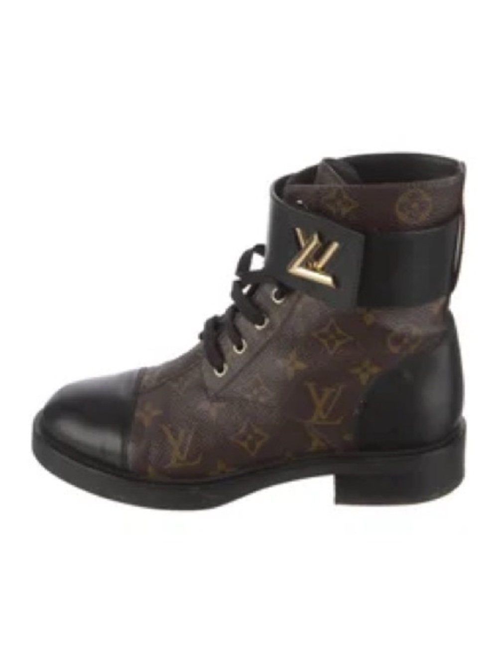 Louis Vuitton Brown Monogram & Black Lace-Up Ankle Boot